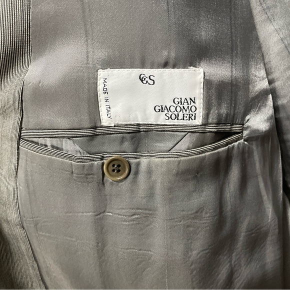 Mens Gian Giacomo Soleri Wool Blazer Size 46 LG Gray Double Breasted Peak Lapel - Picture 2 of 14